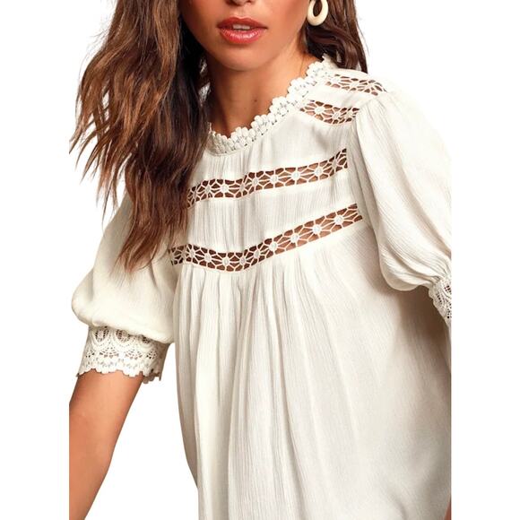 Lulus White Short Sleeve Romantic Lace Crotchet Top Size XS New Style T15498 - Picture 1 of 13